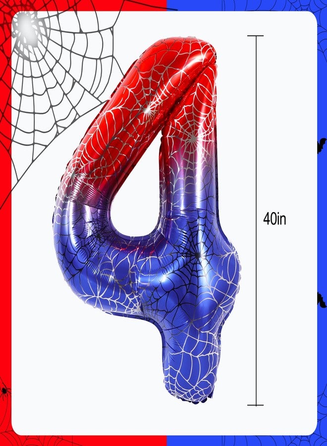 Vuzvuv 40 Inch Spider Theme Number Balloon No.4, Red Blue Foil Number Balloon for Birthday, Theme Party Supplies, Baby Shower,Anniversary Decoration - Image 2